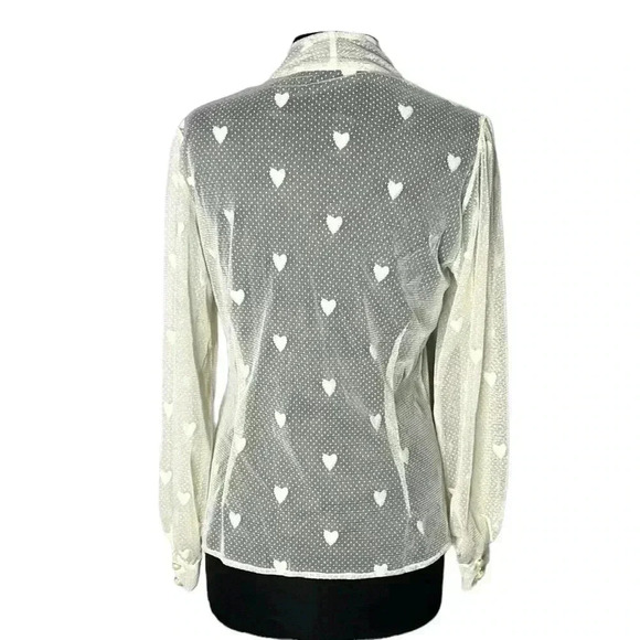 Unique Vintage Ivory Heart Sheer Button Front Blouse Size L - Picture 2 of 8